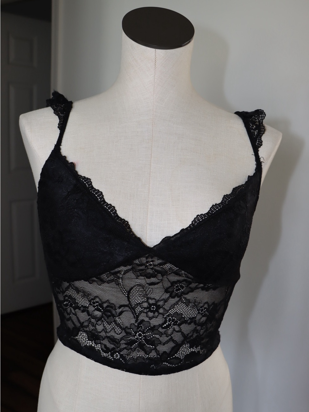 Guess Black Lace Bandeau Bralette with Sheer Floral Panel